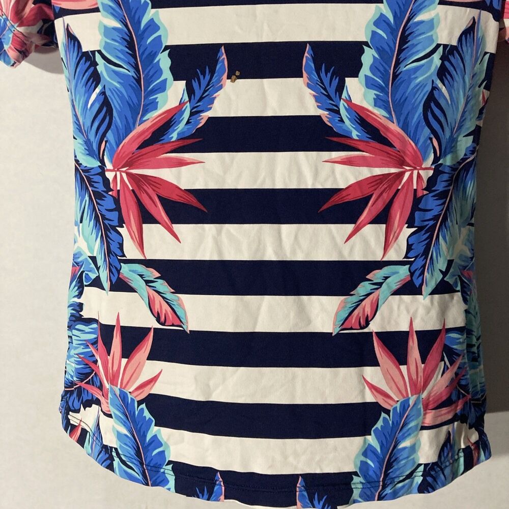 TOMMY BAHAMA blue white striped multicolor floral crew neck uv top XS - Picture 3 of 8